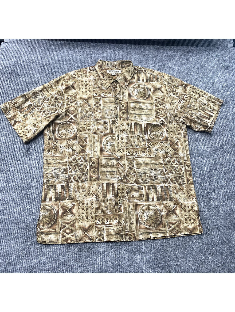 Tori Richard Button Shirt Mens 2XL Hawaiian‎ Brown Tan Floral Geometric Abstract